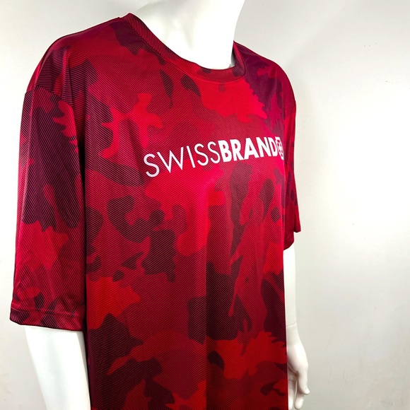 SWISS BRAND JERSEY STYLE T-SHIRT, RED & BLACK, 100% POLYESTER, MEN’S, XXL - Picture 2 of 10